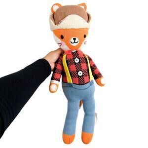 Large Cuddle+Kind Wyatt The Fox Knit Stuffed Animal Plaid Orange 14”